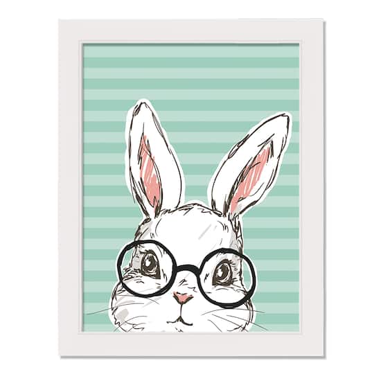 Bunny With Glasses 12&#x22; x 16&#x22; White Framed Print Under Plexiglass